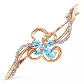 Брошь с топазом и фианитами из красного золота 585 пробы