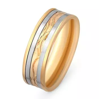 Кольцо обручальное из комбинированного золота 585 пробы, размер 15