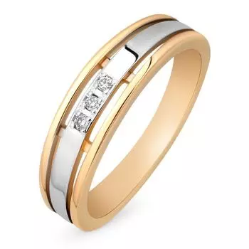 Кольцо обручальное с бриллиантами из комбинированного золота 585 пробы, размер 18.5