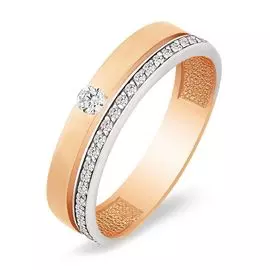 Кольцо обручальное с бриллиантами из красного золота 585 пробы, размер 16