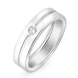 Кольцо обручальное с бриллиантом из белого золота 585 пробы, размер 16.5