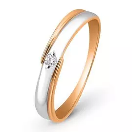 Кольцо обручальное с бриллиантом из комбинированного золота 585 пробы, размер 16