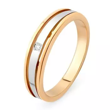 Кольцо обручальное с бриллиантом из комбинированного золота 585 пробы, размер 17