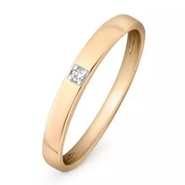 Кольцо обручальное с бриллиантом из красного золота 585 пробы, размер 15