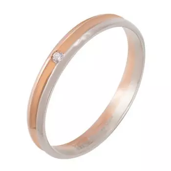 Кольцо обручальное с фианитом из комбинированного золота 585 пробы, размер 15.5