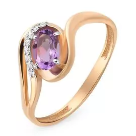Кольцо с аметистом и фианитами из красного золота 585 пробы, размер 18