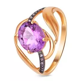 Кольцо с аметистом и фианитами из красного золота 585 пробы, размер 18