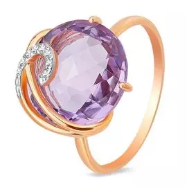 Кольцо с аметистом и фианитами из красного золота 585 пробы, размер 18.5