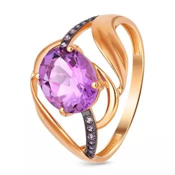 Кольцо с аметистом и фианитами из красного золота 585 пробы, размер 19