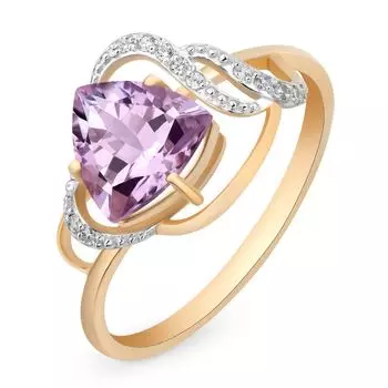 Кольцо с аметистом и фианитами из красного золота 585 пробы, размер 19