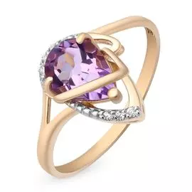 Кольцо с аметистом и фианитами из красного золота 585 пробы, размер 19