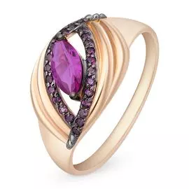 Кольцо с аметистом и фианитами из красного золота 585 пробы, размер 20