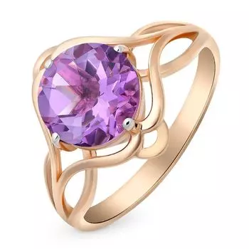 Кольцо с аметистом из красного золота 585 пробы, размер 16.5