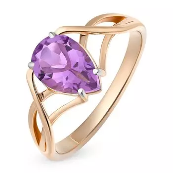 Кольцо с аметистом из красного золота 585 пробы, размер 17