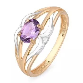 Кольцо с аметистом из красного золота 585 пробы, размер 17