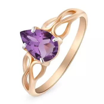 Кольцо с аметистом из красного золота 585 пробы, размер 17