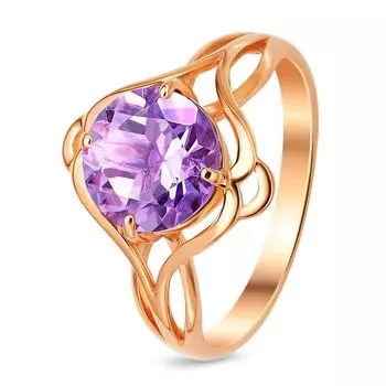 Кольцо с аметистом из красного золота 585 пробы, размер 17.5