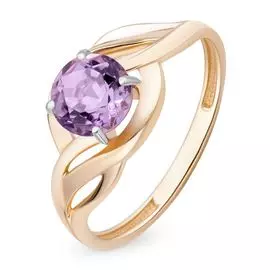 Кольцо с аметистом из красного золота 585 пробы, размер 17.5