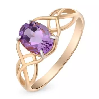 Кольцо с аметистом из красного золота 585 пробы, размер 19.5