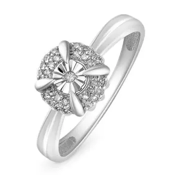 Кольцо с бриллиантами из белого золота 585 пробы, размер 17