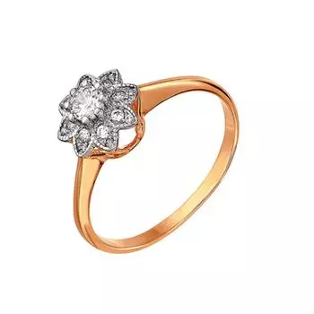 Кольцо с бриллиантами из красного золота 585 пробы, размер 17.5