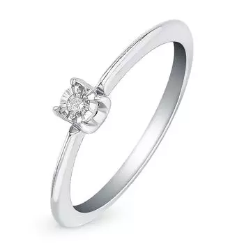 Кольцо с бриллиантом из белого золота 585 пробы, размер 16