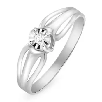 Кольцо с бриллиантом из белого золота 585 пробы, размер 19