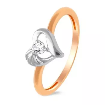 Кольцо с бриллиантом из комбинированного золота 585 пробы, размер 17.5