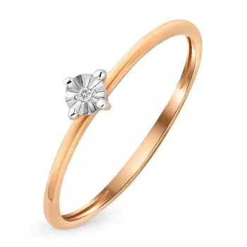 Кольцо с бриллиантом из красного золота 375 пробы, размер 16.5