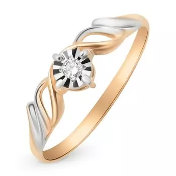 Кольцо с бриллиантом из красного золота 585 пробы, размер 19