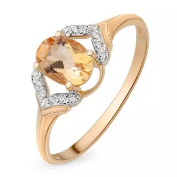 Кольцо с цитрином из красного золота 585 пробы, размер 18