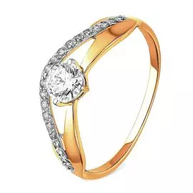 Кольцо с фианитами из красного золота 375 пробы, размер 17