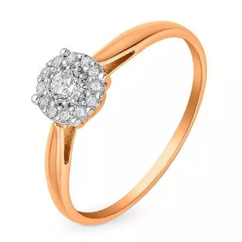 Кольцо с фианитами из красного золота 375 пробы, размер 17.5