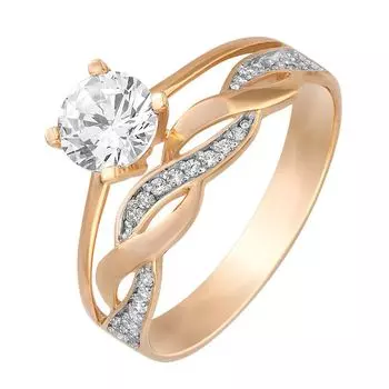 Кольцо с фианитами из красного золота 375 пробы, размер 18.5