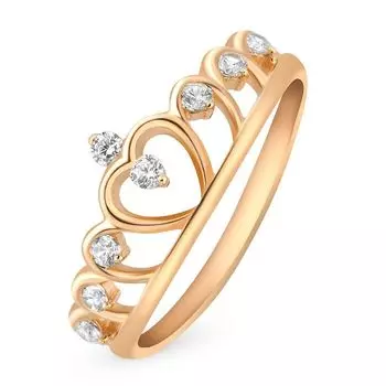 Кольцо с фианитами из красного золота 585 пробы, размер 15.5