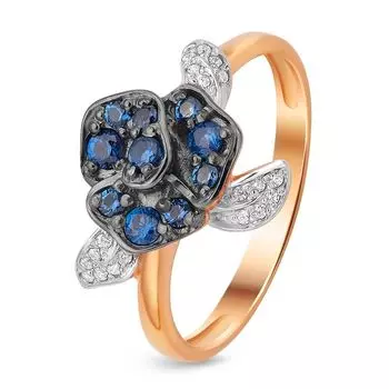 Кольцо с фианитами из красного золота 585 пробы, размер 16