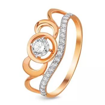 Кольцо с фианитами из красного золота 585 пробы, размер 16