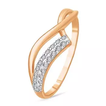 Кольцо с фианитами из красного золота 585 пробы, размер 16