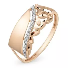 Кольцо с фианитами из красного золота 585 пробы, размер 16