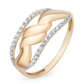 Кольцо с фианитами из красного золота 585 пробы, размер 16