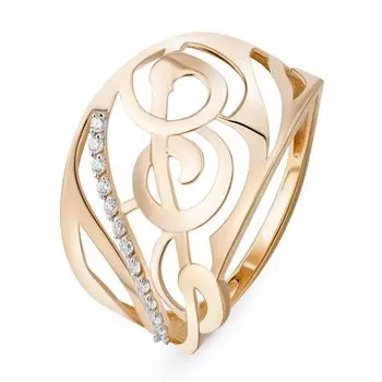 Кольцо с фианитами из красного золота 585 пробы, размер 16.5