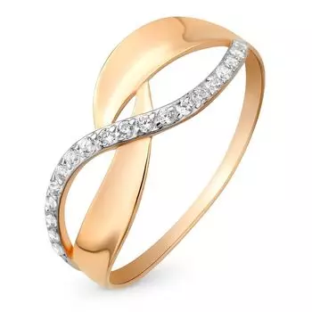 Кольцо с фианитами из красного золота 585 пробы, размер 16.5