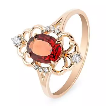 Кольцо с фианитами из красного золота 585 пробы, размер 16.5