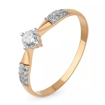 Кольцо с фианитами из красного золота 585 пробы, размер 16.5