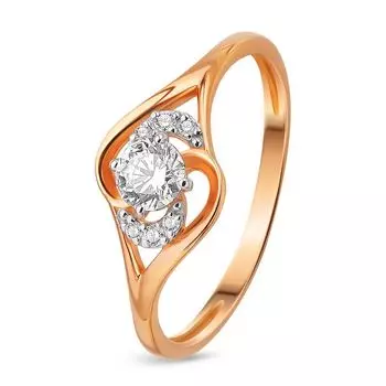 Кольцо с фианитами из красного золота 585 пробы, размер 16.5