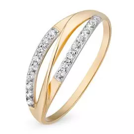 Кольцо с фианитами из красного золота 585 пробы, размер 16.5