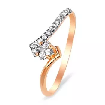 Кольцо с фианитами из красного золота 585 пробы, размер 17