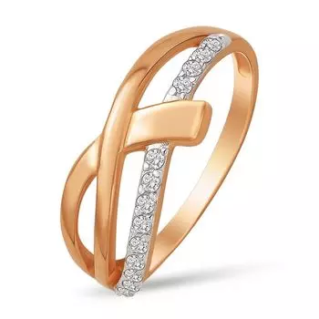 Кольцо с фианитами из красного золота 585 пробы, размер 17