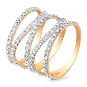 Кольцо с фианитами из красного золота 585 пробы, размер 17