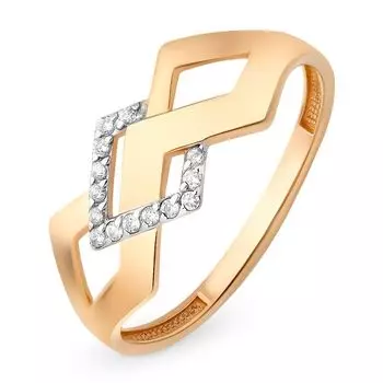 Кольцо с фианитами из красного золота 585 пробы, размер 17